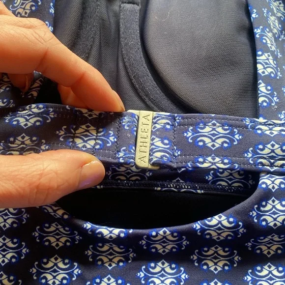 Athleta Tangier High Neck Tankini Top 34D /DD Blue Open Back Underwire - Picture 7 of 9